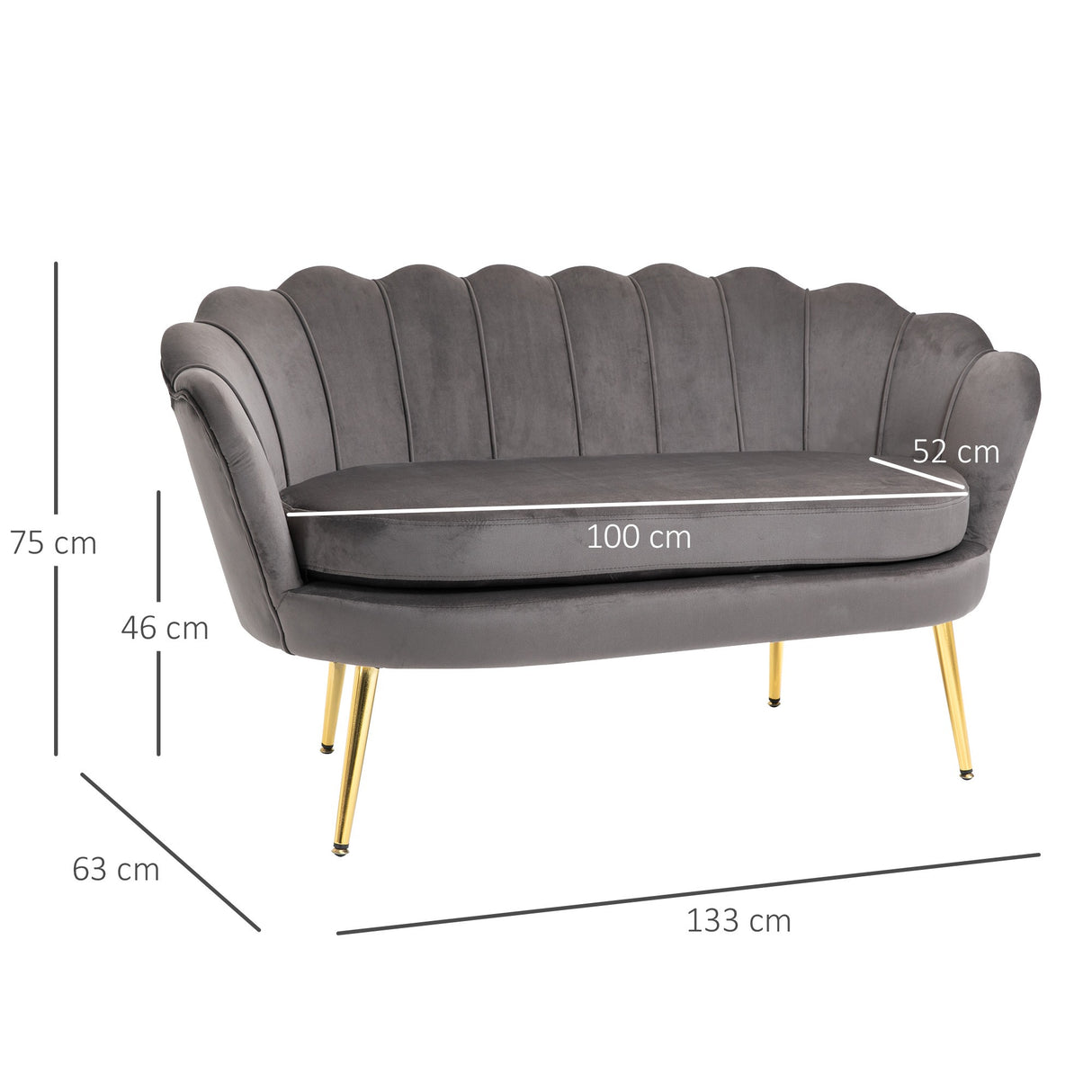 easycomfort easycomfort divanetto 2 posti in tessuto effetto velluto con braccioli divano moderno con seduta imbottita per camera da letto e soggiorno 133x63x75cm grigio ean 8055776913551