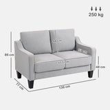 easycomfort easycomfort divano 2 posti moderno e salvaspazio in tessuto effetto lino 136x77x86 cm grigio chiaro