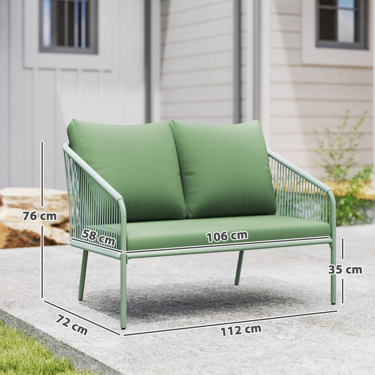 easycomfort easycomfort divano da giardino 2 posti in rattan pe stile boho con cuscini sfoderabili e braccioli verde