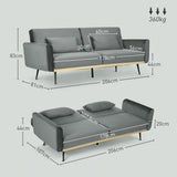 easycomfort easycomfort divano letto 3 posti con design clic clac e 2 cuscini in tessuto effetto velluto 206x81x83 cm grigio