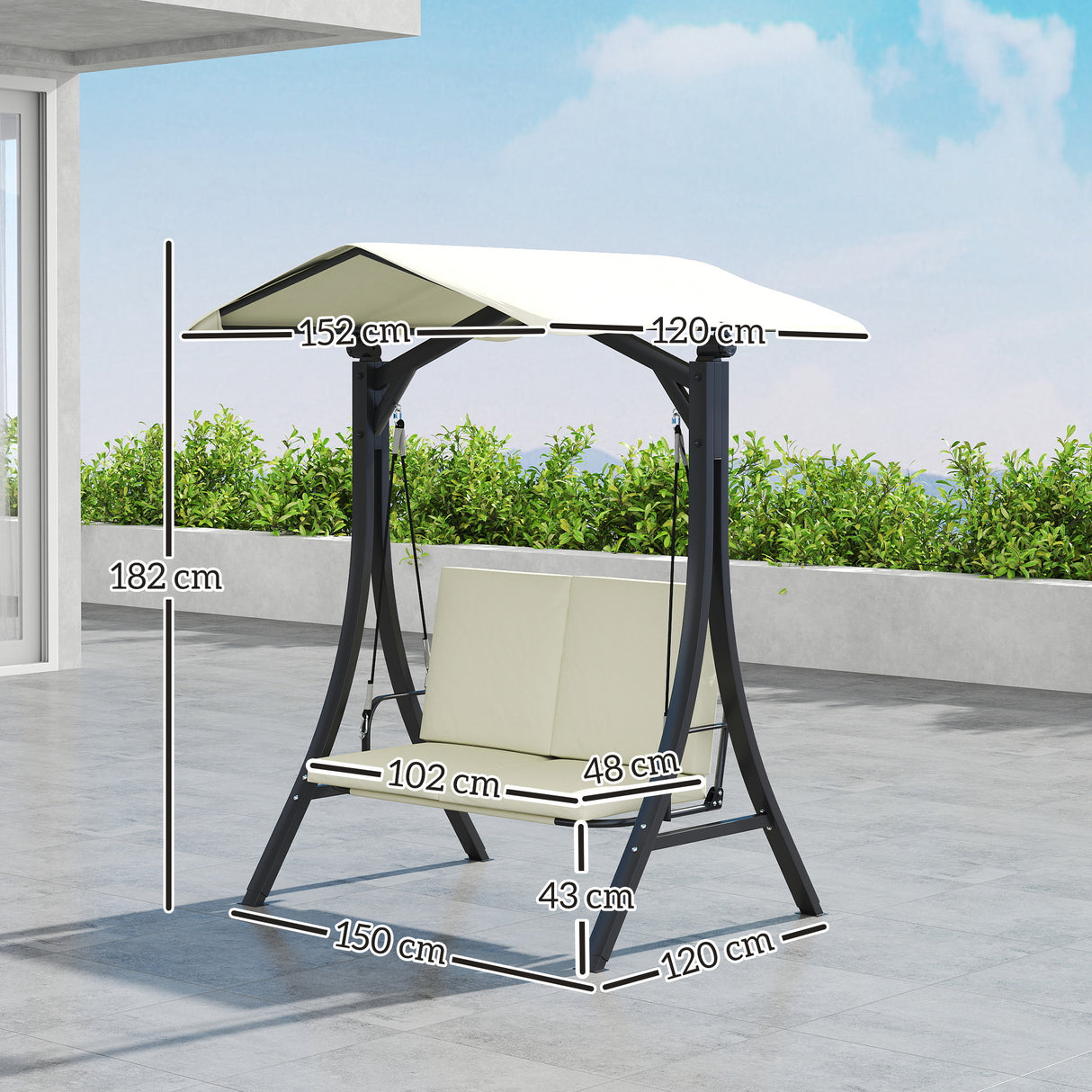 easycomfort easycomfort dondolo da giardino 2 posti con tettuccio regolabile e cuscini 150x120x182 cm crema