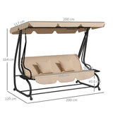 easycomfort easycomfort dondolo letto da giardino 3 posti con tetto regolabile e vassoio 200x120x164 cm marrone chiaro