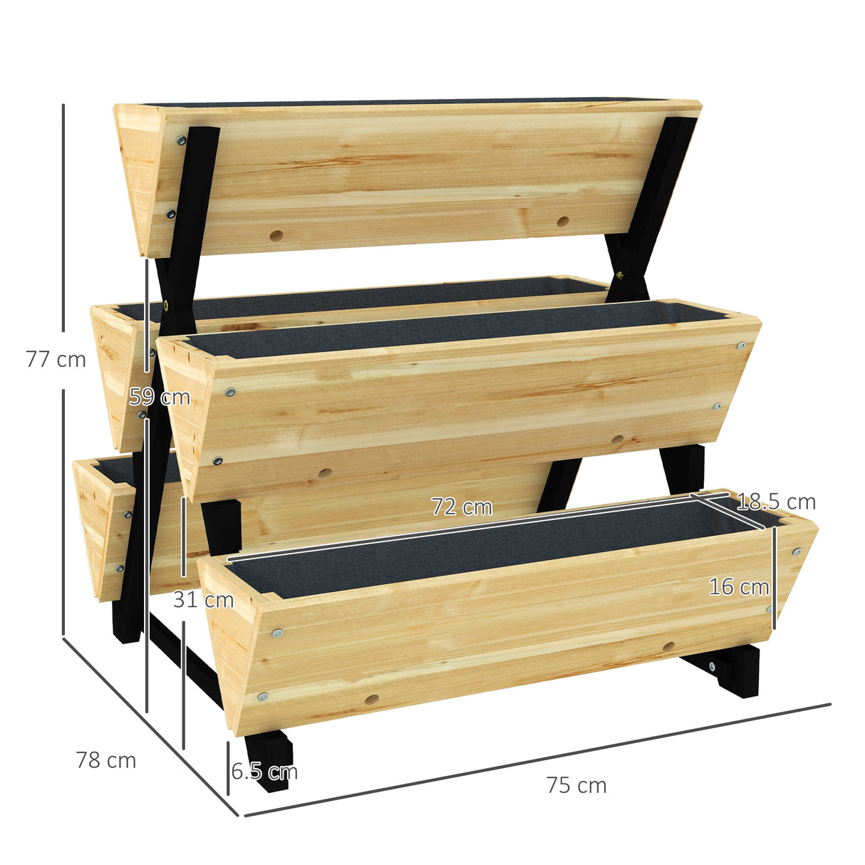 easycomfort easycomfort fioriera da esterno a 3 livelli con 5 strutture in legno di abete con fori di drenaggio 75x78x77 cm
