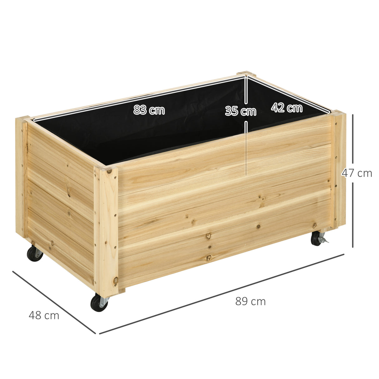 easycomfort easycomfort fioriera da giardino con foro di drenaggio e rotelle in legno di abete 89x48x47 cm