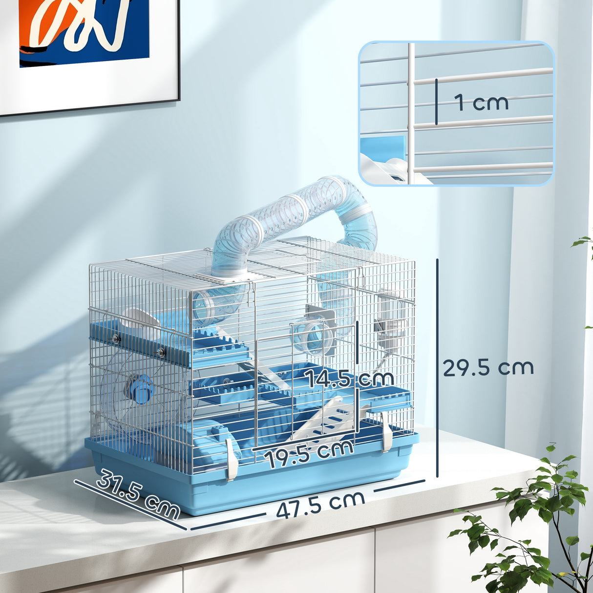 easycomfort easycomfort gabbia per criceti a 3 piani con casetta ruota ciotola per cibo bottiglia e tubi azzurro