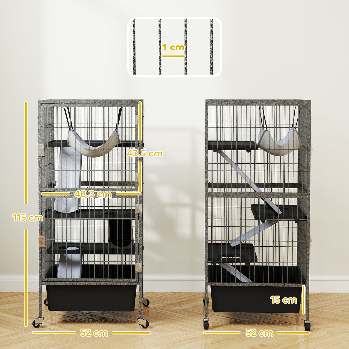easycomfort easycomfort gabbia per piccoli animali a 4 livelli con rampe piattaforme amaca e ruote 52x52x115 cm grigio