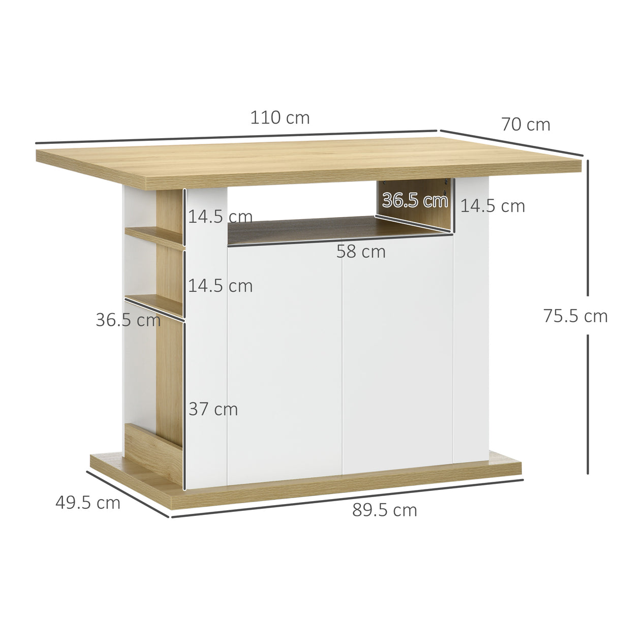 easycomfort easycomfort isola per cucina 4 6 persone con armadietti e ripiani aperti in truciolato 110x70x75 5 cm bianco e color legno
