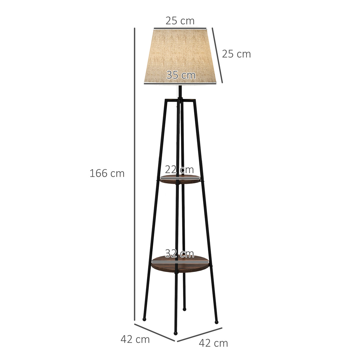 easycomfort easycomfort lampada da terra a 2 ripiani in metallo e mdf con paralume in tessuto 42x166 cm nero e marrone