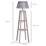 easycomfort easycomfort lampada da terra in legno con 3 ripiani e paralume in tessuto 45x45x148cm grigio