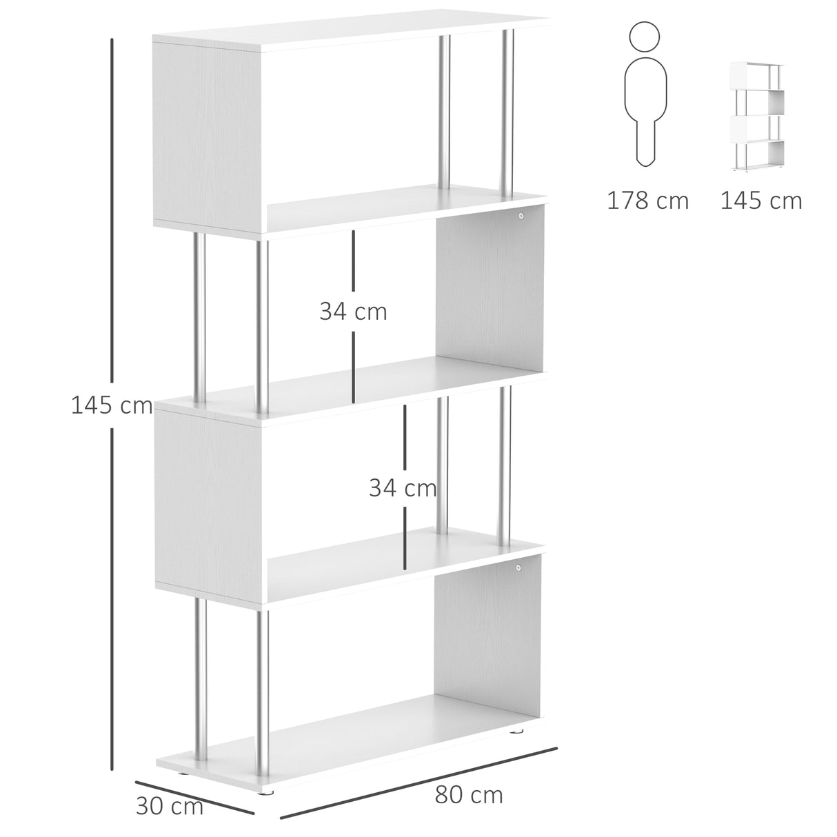 easycomfort easycomfort libreria a 4 ripiani design moderno in legno e metallo libreria scaffale per soggiorno studio ufficio 80x30x145cm bianca ean 8054111845588