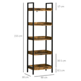 easycomfort easycomfort libreria stile industriale a 5 ripiani in legno e metallo 48x30x155cm marrone rustico