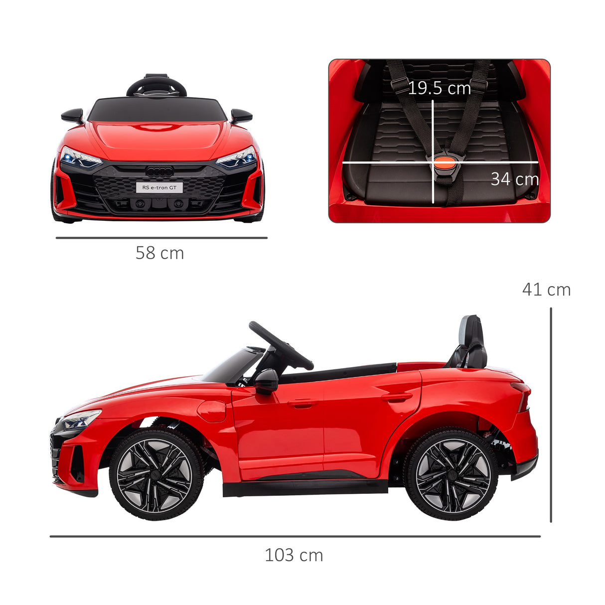 easycomfort easycomfort macchina elettrica per bambini 5 anni max licenza audi con pulsanti cinture e fari 103x58x41 cm rossa e nera
