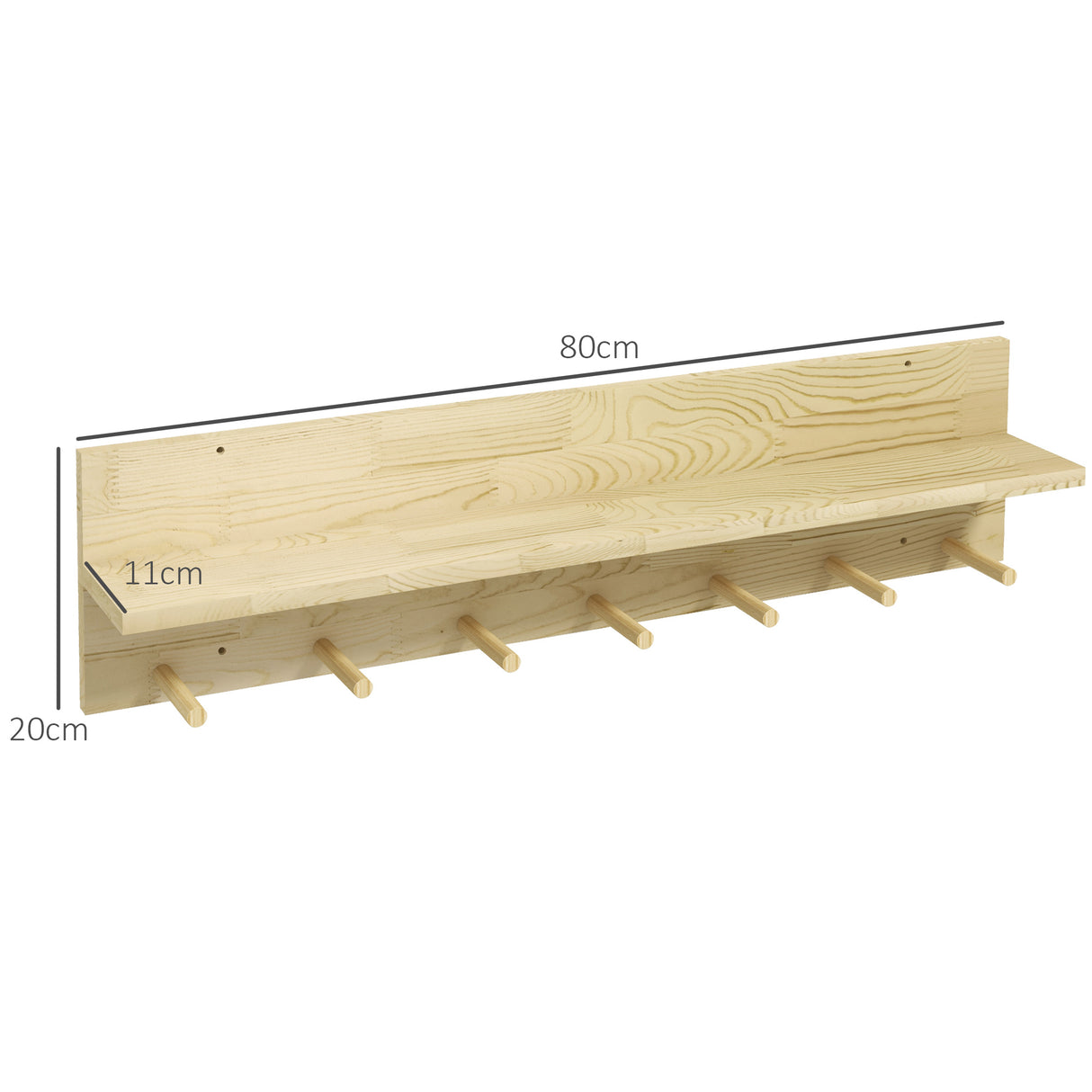 easycomfort easycomfort mensola da parete in legno di abete con 7 ganci per ingresso e soggiorno 80x12x20 cm