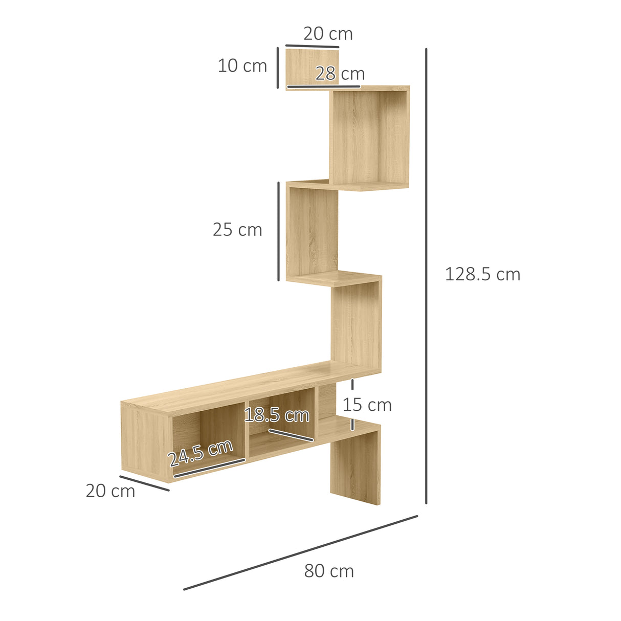 easycomfort easycomfort mensola portaoggetti in mdf con ripiani aperti per soggiorno e camera da letto 80x20x128 5 cm rovere