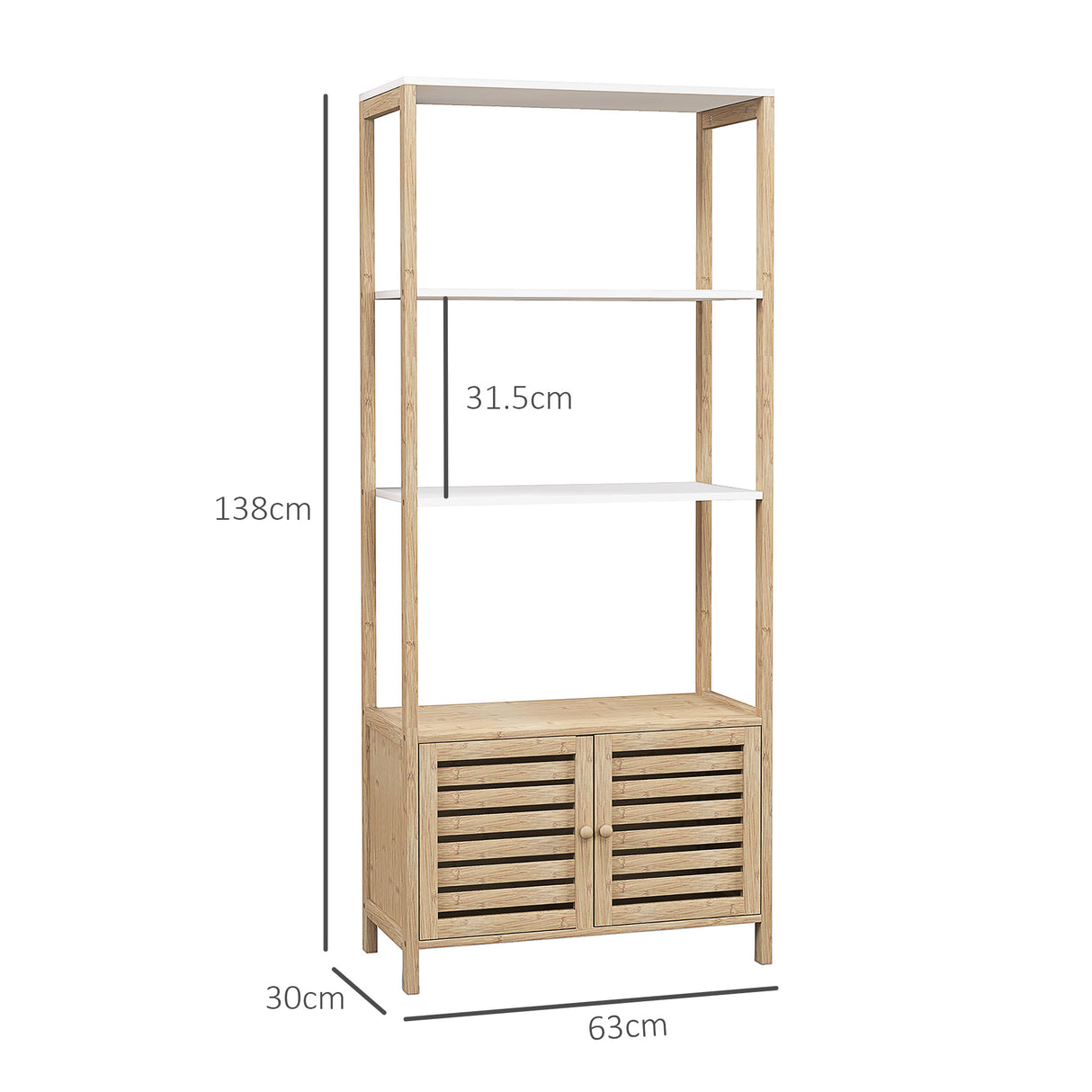 easycomfort easycomfort mobile bagno in bambu con 3 ripiani e armadietto inferiore 63x30x138 cm color legno e bianco