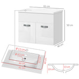 easycomfort easycomfort mobile bagno sospeso con lavabo armadietto a 2 ante con cerniere ammortizzate 61x40x50cm bianco lucido