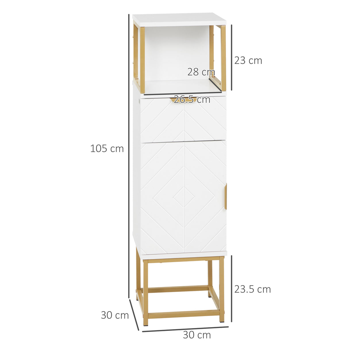 easycomfort easycomfort mobile colonna bagno con cassetto armadietto e ripiano in legno e metallo 30x30x105cm bianco