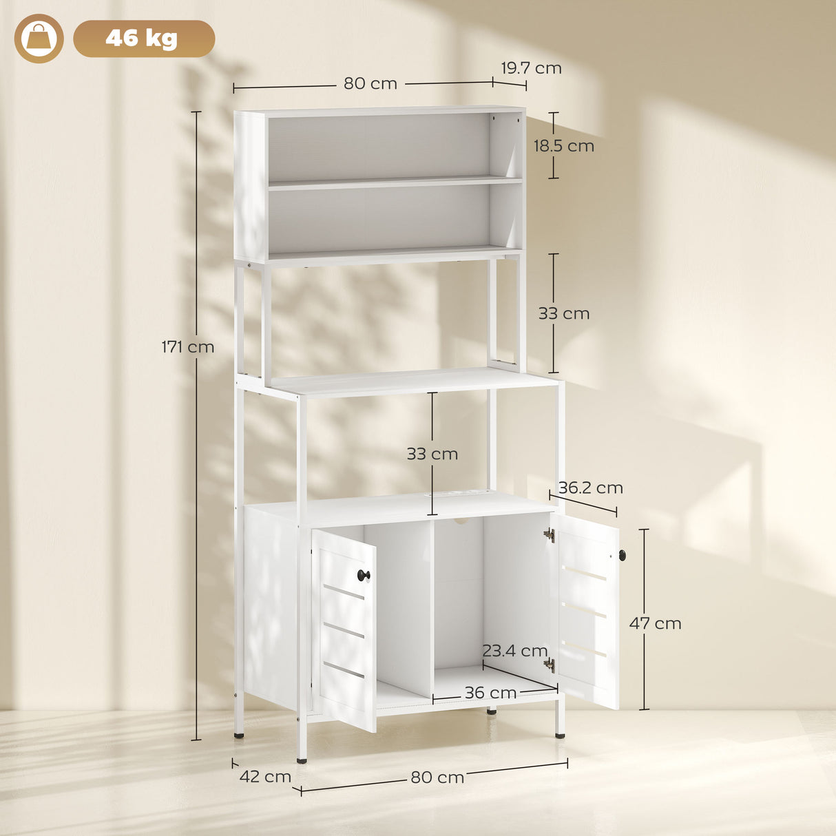 easycomfort easycomfort mobile dispensa con ripiani armadietti e 2 prese di ricarica in legno e acciaio 80x42x171 cm bianco
