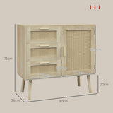 easycomfort easycomfort mobile multiuso stile boho con armadietto e 3 cassetti in legno e rattan 80x36x75cm rovere