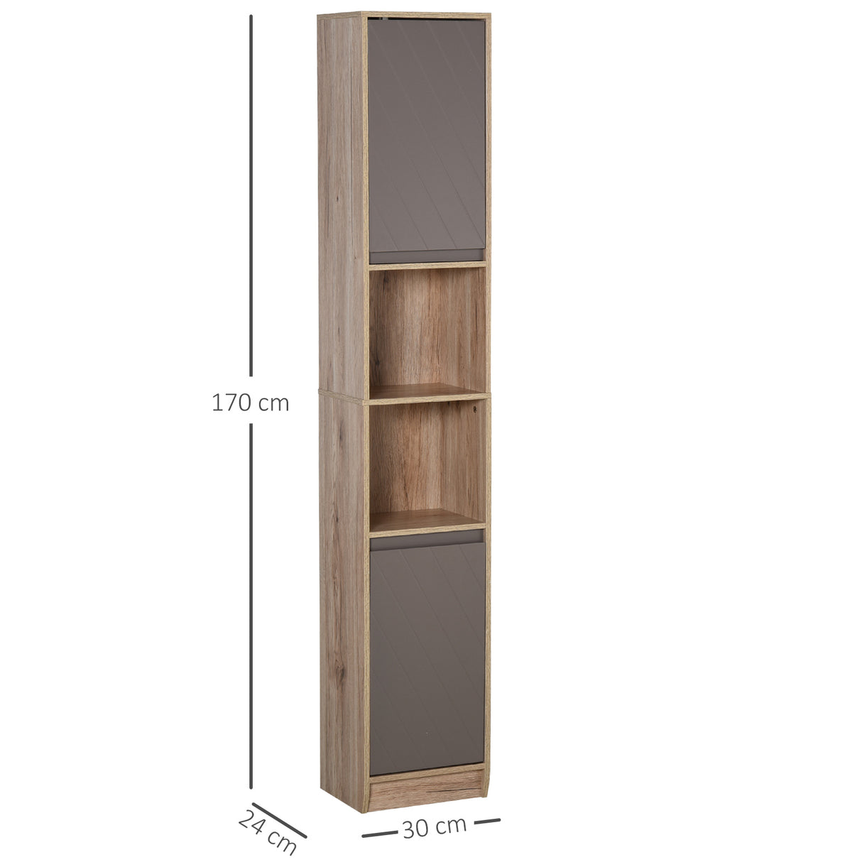 easycomfort easycomfort mobiletto salvaspazio per bagno in legno mobile da bagno con 2 armadietti e 6 ripiani grigio e rovere design a torre 30 x 24 x 170cm ean 8054111847469