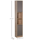 easycomfort easycomfort mobiletto salvaspazio per bagno in legno mobile da bagno con 2 armadietti e 6 ripiani grigio e rovere design a torre 30 x 24 x 170cm ean 8054111847469