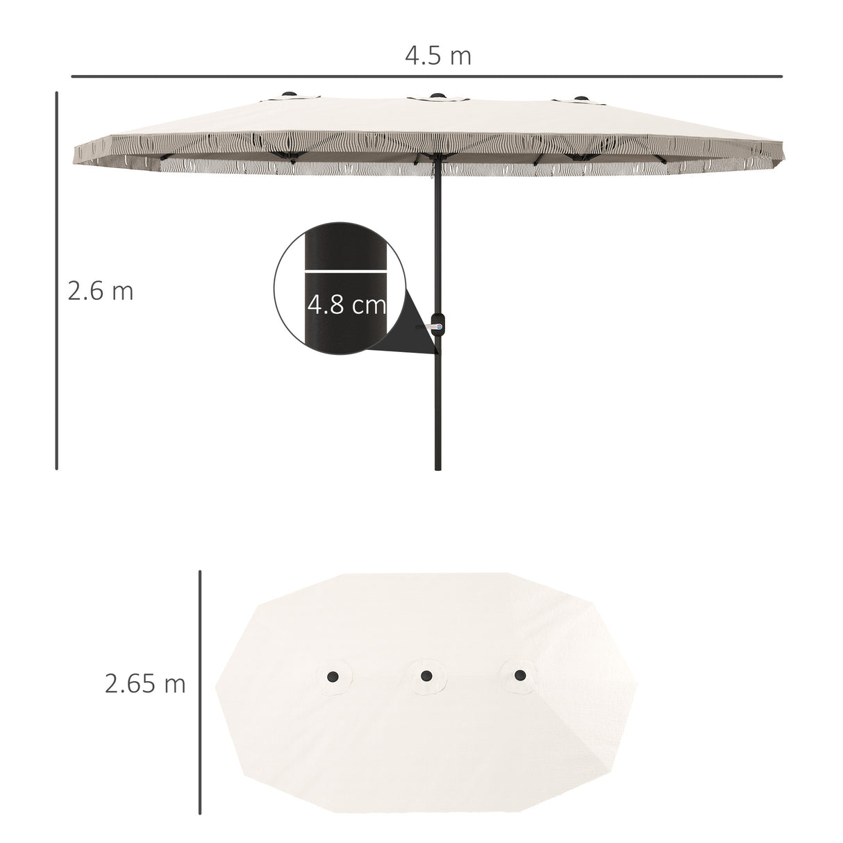 easycomfort easycomfort ombrellone doppio a 12 stecche con manovella in poliestere e acciaio 450x265x260 cm bianco crema