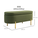 easycomfort easycomfort panca contenitore ovale da 72l con coperchio sollevabile in tessuto effetto velluto e legno 108x44x43 5 cm verde