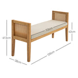 easycomfort easycomfort panca fondo letto boho con seduta imbottita e braccioli in legno e rattan 120x38x61 5cm crema