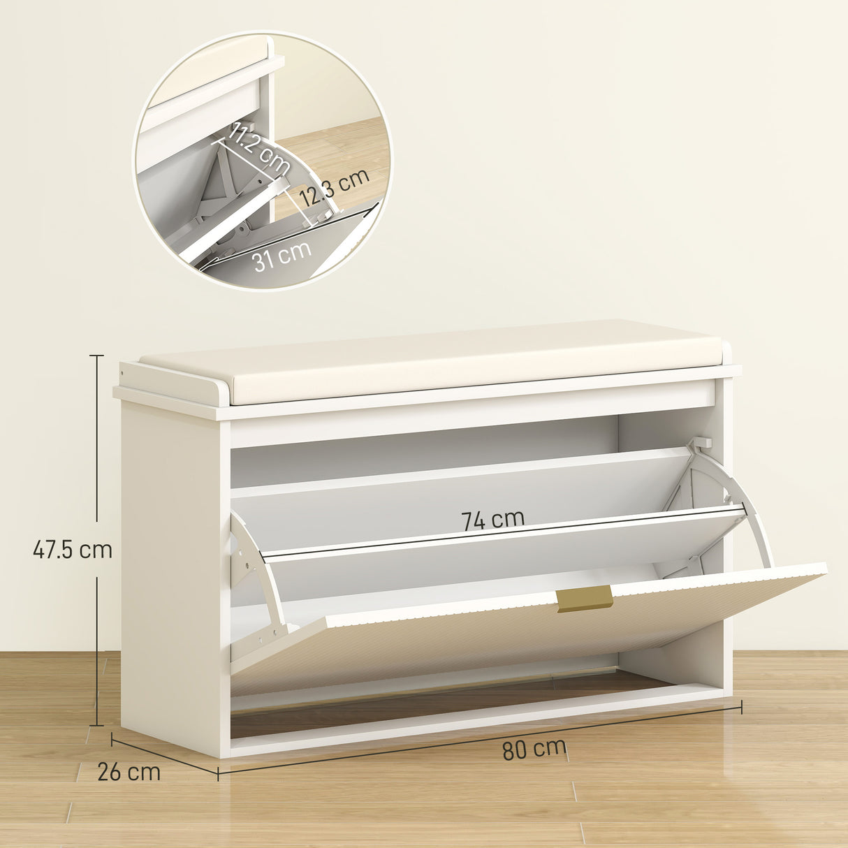 easycomfort easycomfort panca scarpiera con ripiano interno in legno e tessuto effetto lino 80x26x47 5 cm bianca e beige
