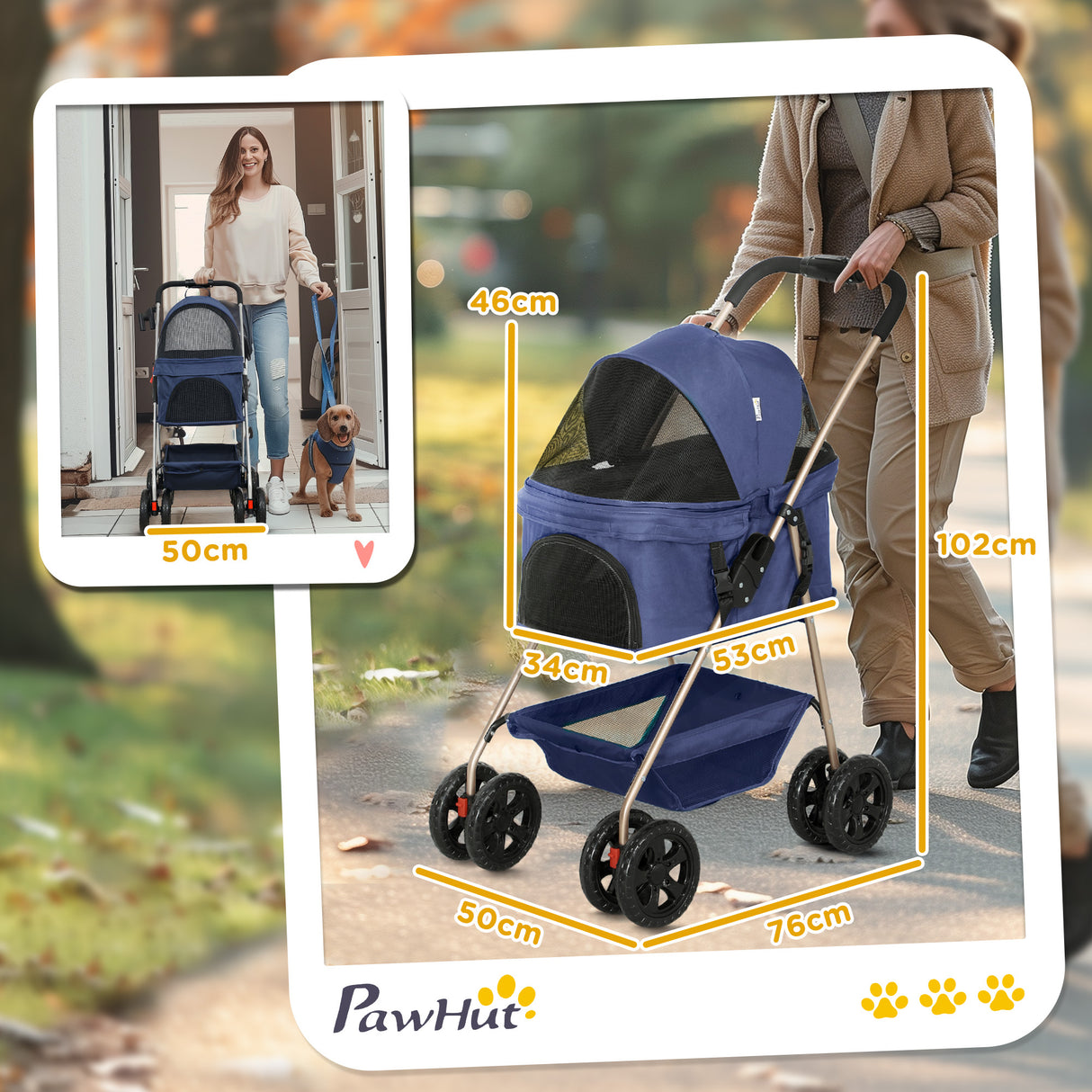 easycomfort easycomfort passeggino per cani 3 in 1 pieghevole con borsa trasportino e cestino inferiore blu