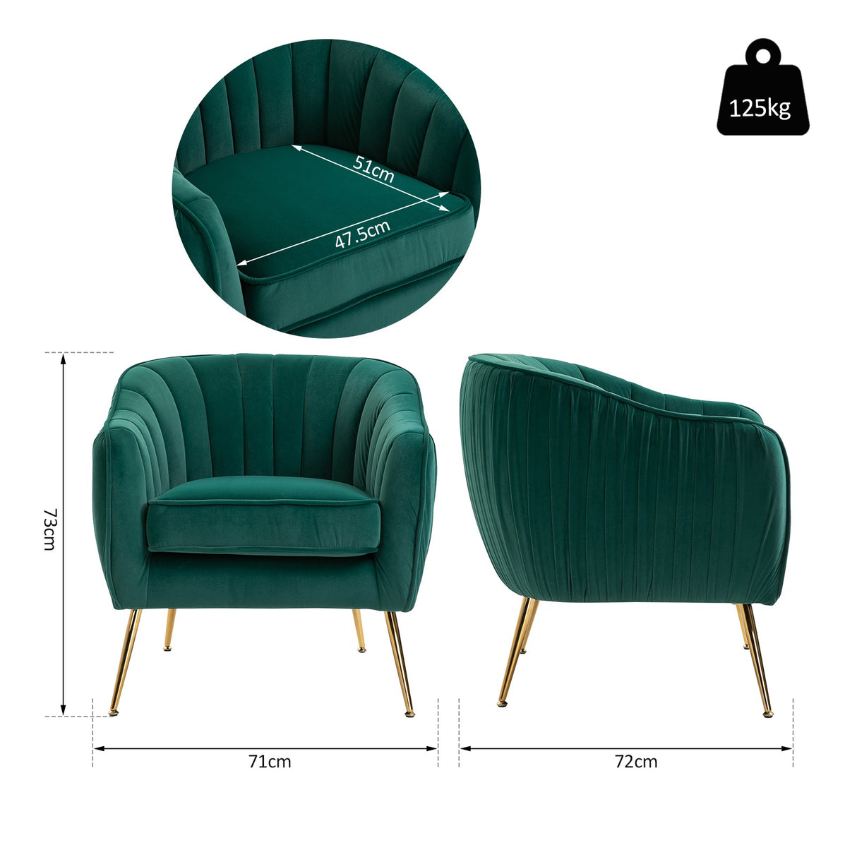 easycomfort easycomfort poltrona da salotto imbottita con braccioli e schienale design moderno gambe in metallo 71x72x73 cm verde ean 8055776915777