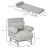 easycomfort easycomfort poltrona letto singolo con schienale reclinabile 5 livelli con cuscino extra tessuto e metallo 73x74x81cm grigio