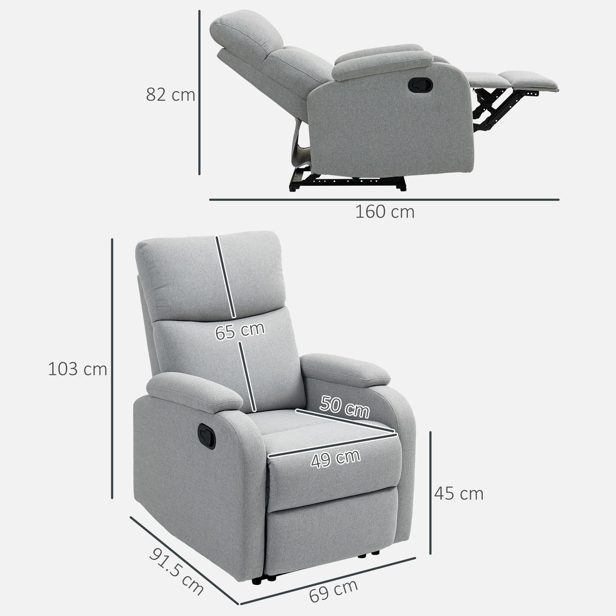 easycomfort easycomfort poltrona reclinabile manualmente a 60 extra imbottita in tessuto con poggiapiedi grigio