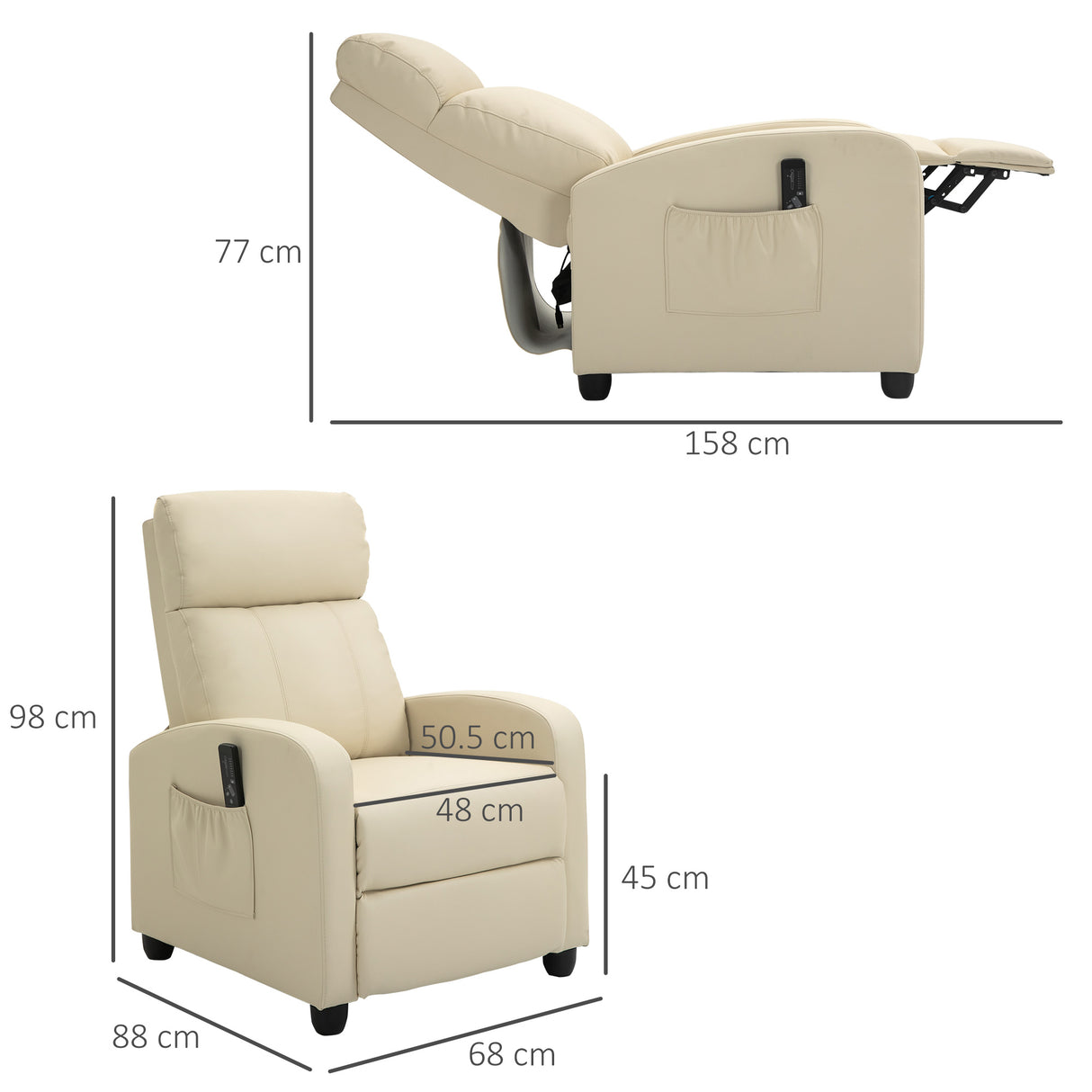 easycomfort easycomfort poltrona relax massaggiante con telecomando e 8 programmi reclinazione e poggiapiedi 68x88x98cm crema