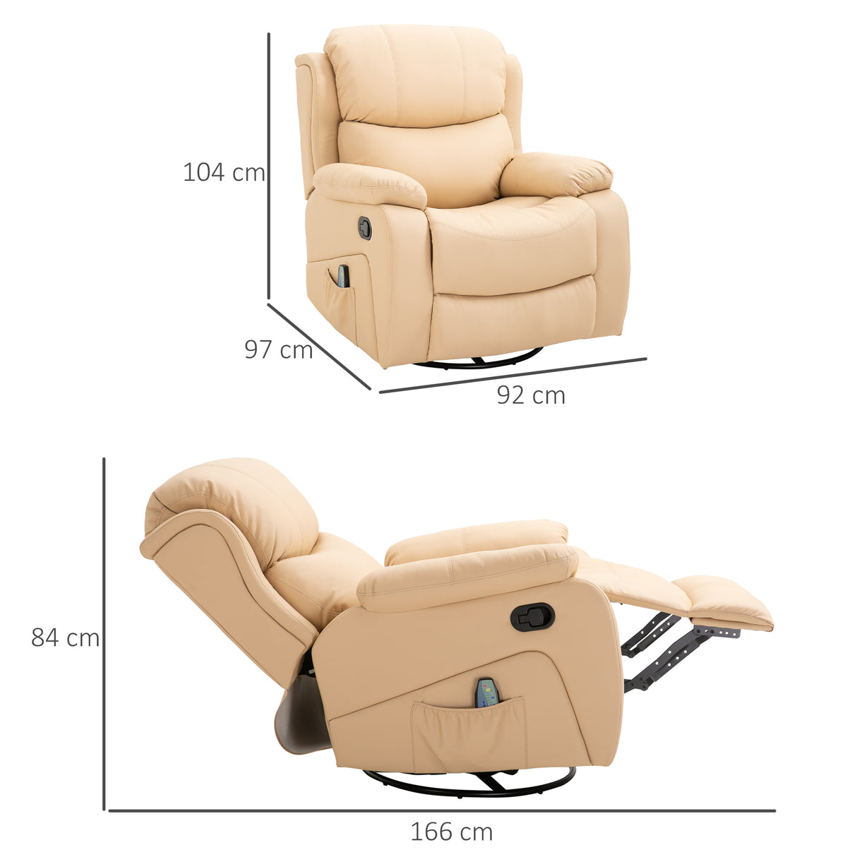 easycomfort easycomfort poltrona relax reclinabile beige con 8 punti massaggianti riscaldanti e poggiapiedi 97x92x104 cm