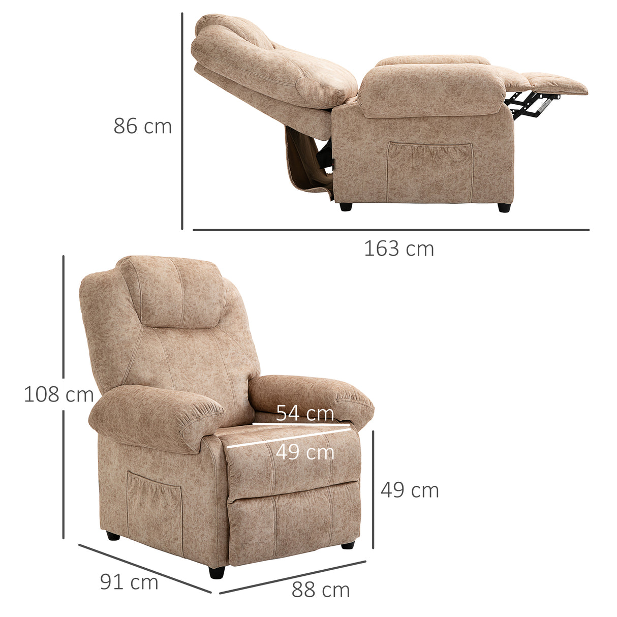 easycomfort easycomfort poltrona relax reclinabile manuale in tessuto con poggiapiedi estraibile e tasca laterale beige