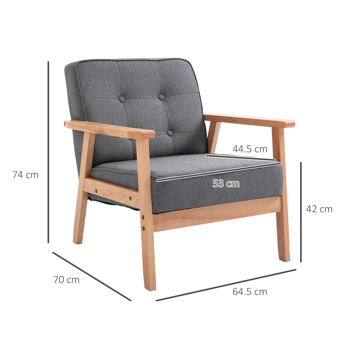 easycomfort easycomfort poltrona stile scandinavo imbottita e trapuntata a bottoni in tessuto e legno 64 5x70x74cm grigio ean 8055776913322