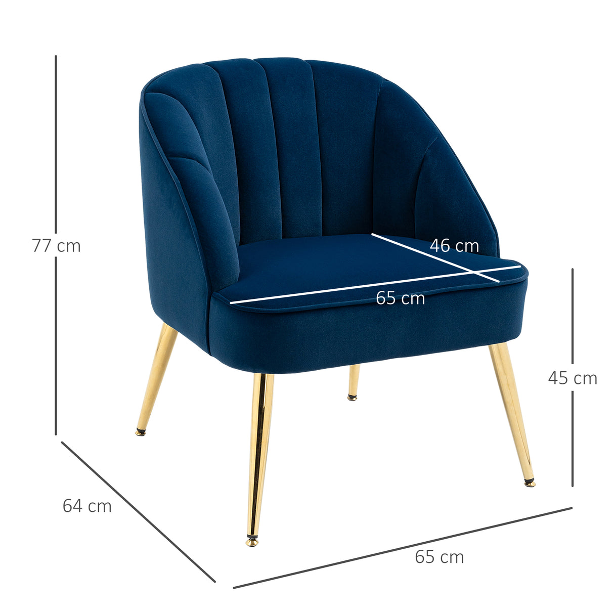 easycomfort easycomfort poltroncina da camera in velluto con gambe in acciaio dorate 65x64x77cm blu scuro