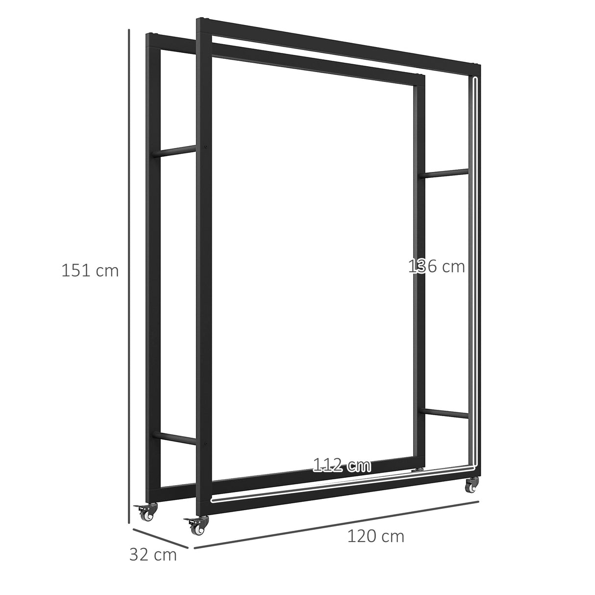 easycomfort easycomfort portalegna da esterno e interno con ruote legnaia in acciaio con capacita 0 43m 120x32x151cm nero