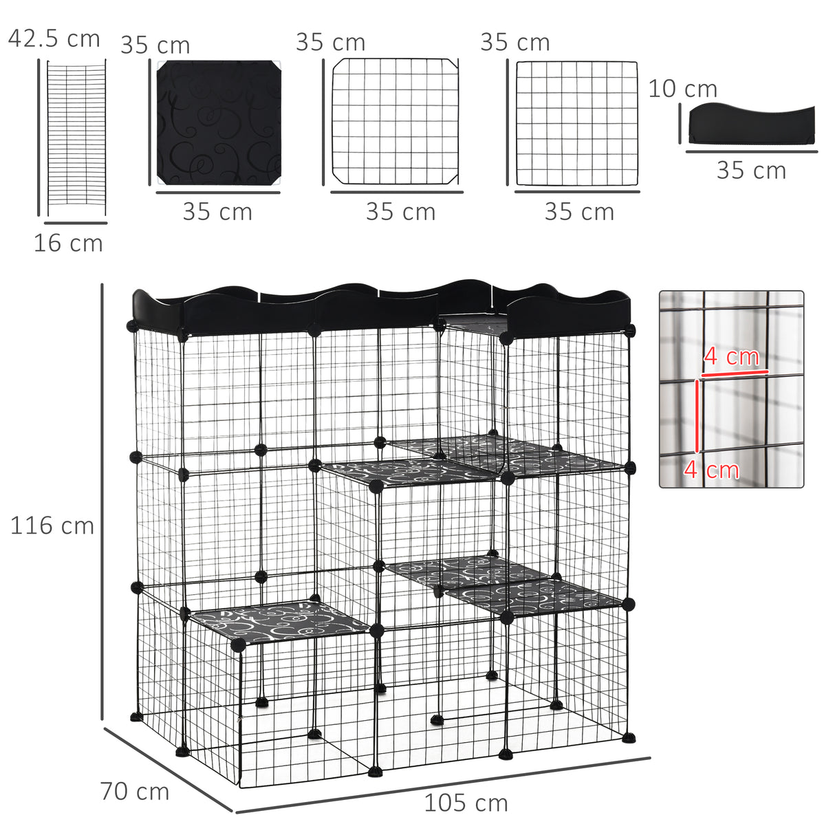 easycomfort easycomfort recinto per animali domestici modulabile e multilivello con rampa e 2 porte in acciaio e pp 105x70x116 cm nero