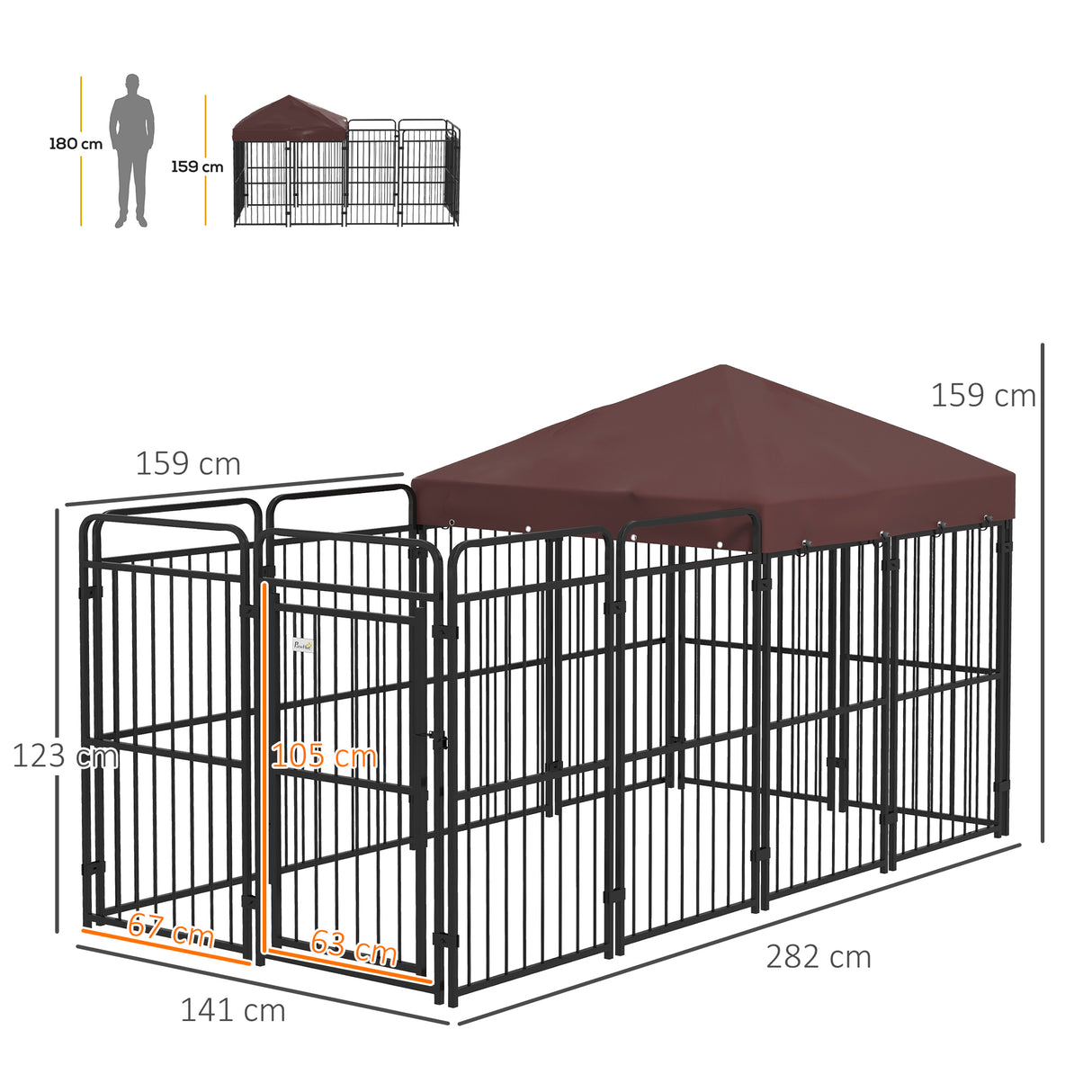 easycomfort easycomfort recinto per cani da esterno in metallo con tetto 282x141x159cm marrone