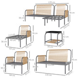 easycomfort easycomfort salotto da giardino 4 pezzi in rattan con divano chaise longue poltrona e tavolino con cuscini grigio