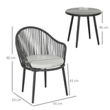 easycomfort easycomfort salotto da giardino in rattan con 2 poltroncine con cuscini e tavolino da caffe in vetro grigio