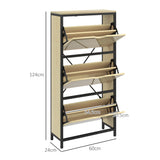 easycomfort easycomfort scarpiera slim con 3 cassetti e ripiani regolabili per 18 paia di scarpe 60x24x124cm rovere