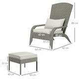 easycomfort easycomfort sedia da giardino con poggiapiedi e cuscini imbottiti in rattan e acciaio 64x82x89 cm grigio e crema