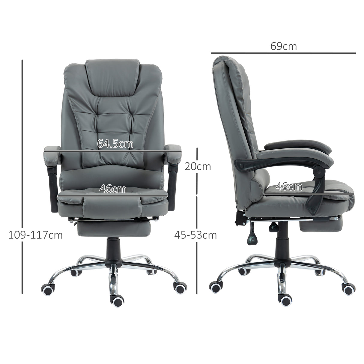 easycomfort easycomfort sedia da ufficio ergonomica reclinabile a 145 con poggiapiedi estraibile in finta pelle grigio