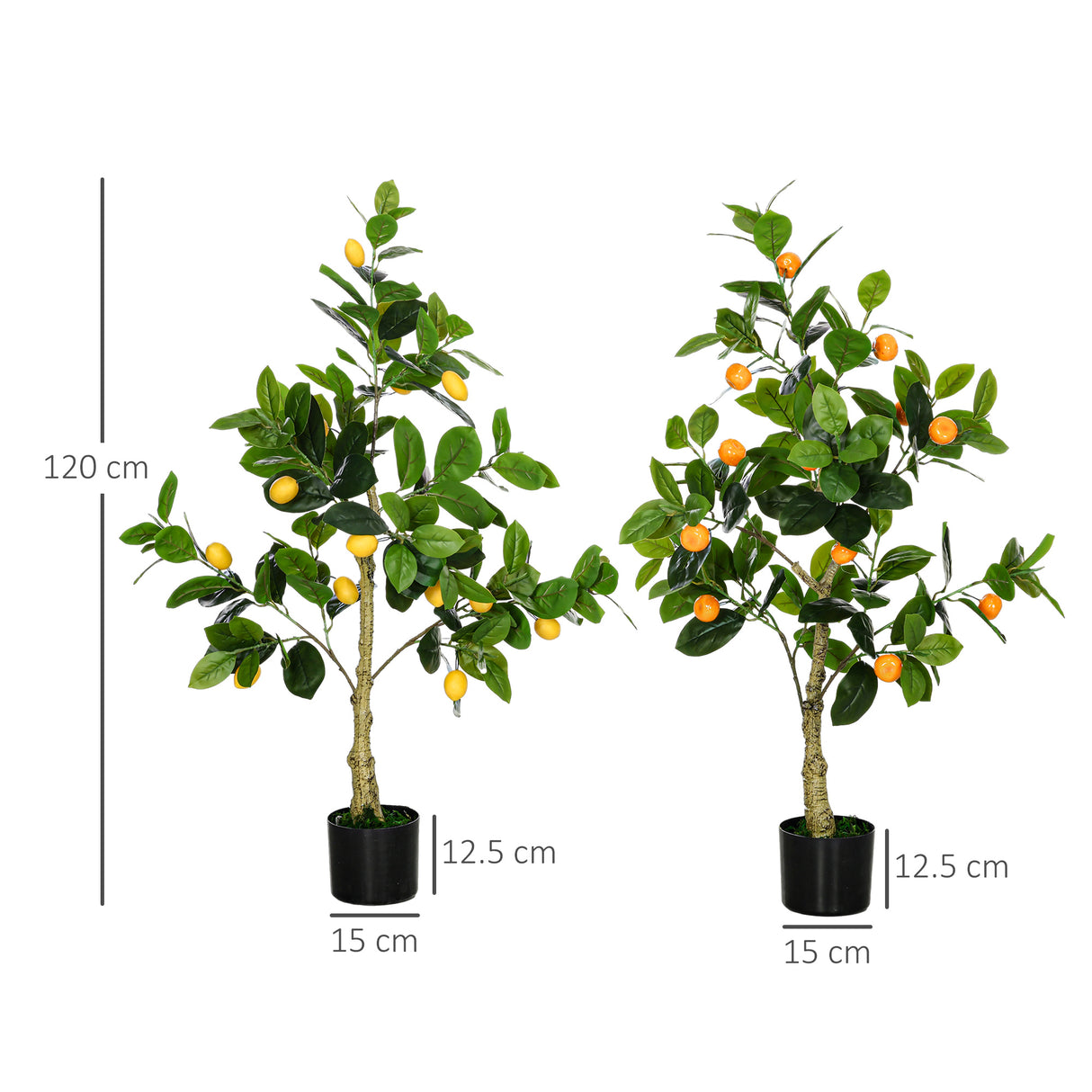 easycomfort easycomfort set 2 piante artificiali di limone e arancia alte 120cm per interno con vaso