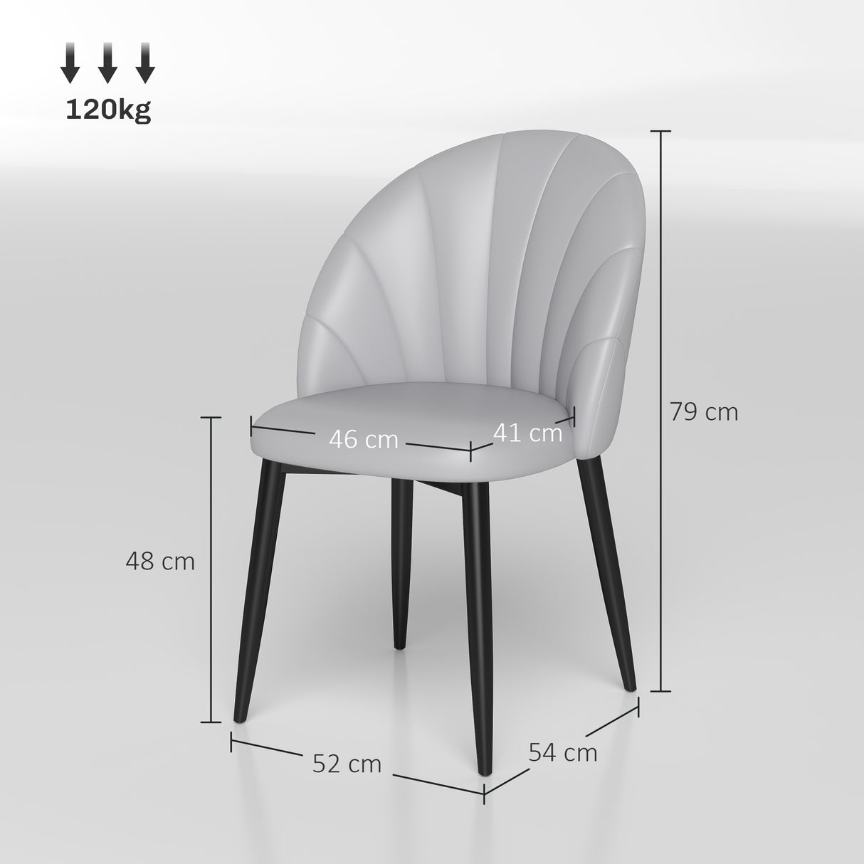easycomfort easycomfort set 2 sedie da pranzo in pelle pu con gambe in metallo e schienale a conchiglia grigio chiaro