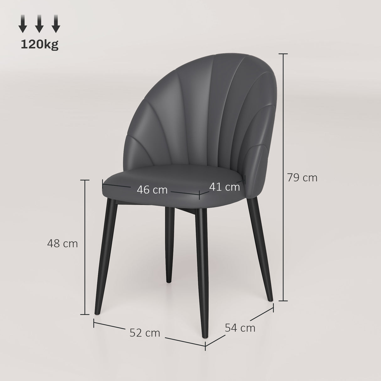 easycomfort easycomfort set 2 sedie da pranzo in pelle pu con gambe in metallo e schienale a conchiglia grigio scuro