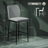 easycomfort easycomfort set 2 sgabelli bar in velluto moderni con poggiapiedi e schienale 41x52x97 cm grigio